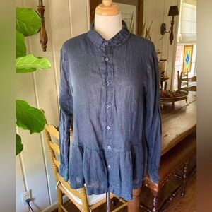 CP Shades Navy Blue Linen Blouse
